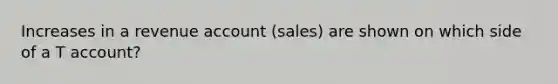 Increases in a revenue account (sales) are shown on which side of a T account?