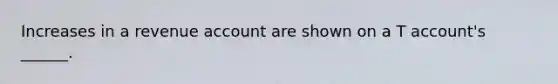 Increases in a revenue account are shown on a T account's ______.