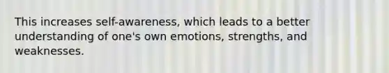 This increases self-awareness, which leads to a better understanding of one's own emotions, strengths, and weaknesses.