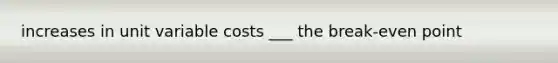 increases in unit variable costs ___ the break-even point