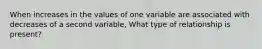 When increases in the values of one variable are associated with decreases of a second variable, What type of relationship is present?