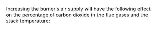 Increasing the burner's air supply will have the following effect on the percentage of carbon dioxide in the flue gases and the stack temperature: