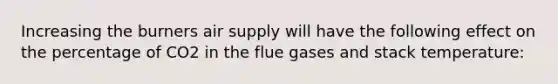 Increasing the burners air supply will have the following effect on the percentage of CO2 in the flue gases and stack temperature: