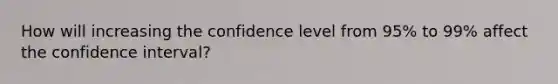 How will increasing the confidence level from 95% to 99% affect the confidence interval?