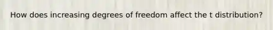 How does increasing degrees of freedom affect the t distribution?