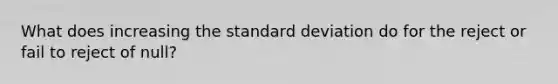 What does increasing the standard deviation do for the reject or fail to reject of null?