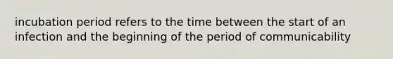 incubation period refers to the time between the start of an infection and the beginning of the period of communicability