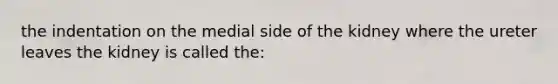 the indentation on the medial side of the kidney where the ureter leaves the kidney is called the: