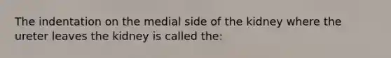 The indentation on the medial side of the kidney where the ureter leaves the kidney is called the: