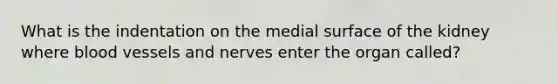 What is the indentation on the medial surface of the kidney where <a href='https://www.questionai.com/knowledge/kZJ3mNKN7P-blood-vessels' class='anchor-knowledge'>blood vessels</a> and nerves enter the organ called?