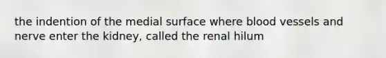 the indention of the medial surface where blood vessels and nerve enter the kidney, called the renal hilum