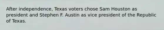 After independence, Texas voters chose Sam Houston as president and Stephen F. Austin as vice president of the Republic of Texas.​