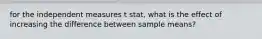 for the independent measures t stat, what is the effect of increasing the difference between sample means?