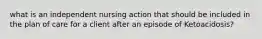 what is an independent nursing action that should be included in the plan of care for a client after an episode of Ketoacidosis?