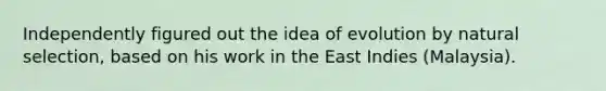 Independently figured out the idea of evolution by natural selection, based on his work in the East Indies (Malaysia).