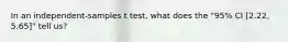 In an independent-samples t test, what does the "95% CI [2.22, 5.65]" tell us?