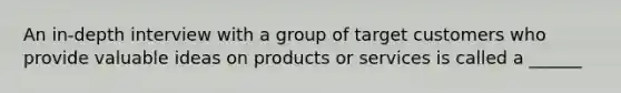 An in-depth interview with a group of target customers who provide valuable ideas on products or services is called a ______