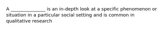 A _______________ is an in-depth look at a specific phenomenon or situation in a particular social setting and is common in qualitative research