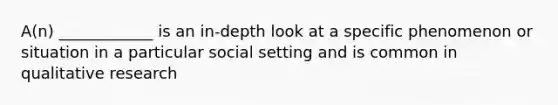 A(n) ____________ is an in-depth look at a specific phenomenon or situation in a particular social setting and is common in qualitative research