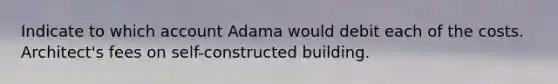 Indicate to which account Adama would debit each of the costs. Architect's fees on self-constructed building.