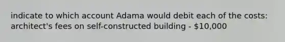 indicate to which account Adama would debit each of the costs: architect's fees on self-constructed building - 10,000