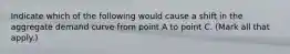 Indicate which of the following would cause a shift in the aggregate demand curve from point A to point C. ​(Mark all that​ apply.)