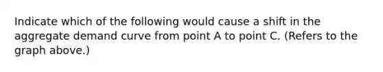 Indicate which of the following would cause a shift in the aggregate demand curve from point A to point C. (Refers to the graph above.)