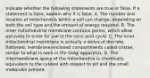 Indicate whether the following statements are true or false. If a statement is false, explain why it is false. A. The number and location of mitochondria within a cell can change, depending on both the cell type and the amount of energy required. B. The inner mitochondrial membrane contains porins, which allow pyruvate to enter for use in the citric acid cycle. C. The inner mitochondrial membrane is actually a series of discrete, flattened, membrane-enclosed compartments called cristae, similar to what is seen in the Golgi apparatus. D. The intermembrane space of the mitochondria is chemically equivalent to the cytosol with respect to pH and the small molecules present.