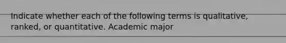 Indicate whether each of the following terms is qualitative, ranked, or quantitative. Academic major