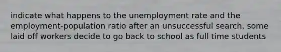 indicate what happens to the unemployment rate and the employment-population ratio after an unsuccessful search, some laid off workers decide to go back to school as full time students