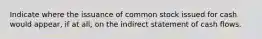 Indicate where the issuance of common stock issued for cash would appear, if at all, on the indirect statement of cash flows.