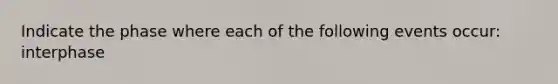 Indicate the phase where each of the following events occur: interphase