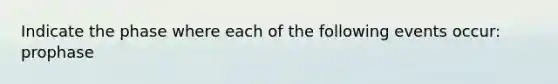 Indicate the phase where each of the following events occur: prophase