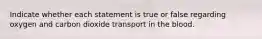 Indicate whether each statement is true or false regarding oxygen and carbon dioxide transport in the blood.