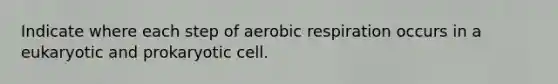 Indicate where each step of aerobic respiration occurs in a eukaryotic and prokaryotic cell.