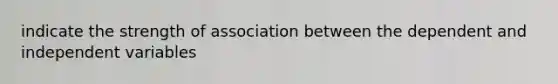 indicate the strength of association between the dependent and independent variables