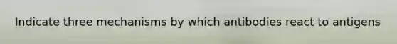 Indicate three mechanisms by which antibodies react to antigens