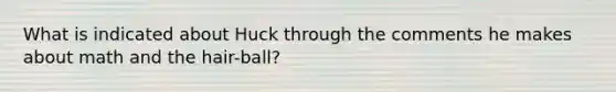 What is indicated about Huck through the comments he makes about math and the hair-ball?