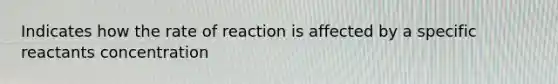 Indicates how the rate of reaction is affected by a specific reactants concentration