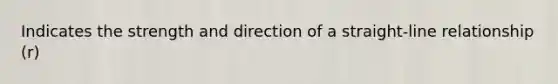 Indicates the strength and direction of a straight-line relationship (r)