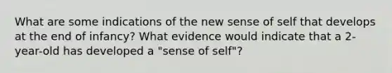 What are some indications of the new sense of self that develops at the end of infancy? What evidence would indicate that a 2-year-old has developed a "sense of self"?