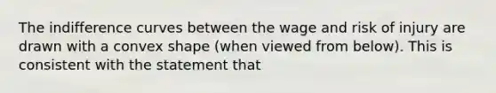 The indifference curves between the wage and risk of injury are drawn with a convex shape (when viewed from below). This is consistent with the statement that