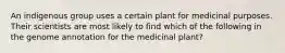 An indigenous group uses a certain plant for medicinal purposes. Their scientists are most likely to find which of the following in the genome annotation for the medicinal plant?