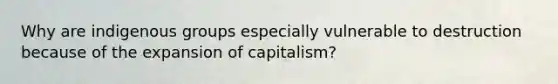 Why are indigenous groups especially vulnerable to destruction because of the expansion of capitalism?