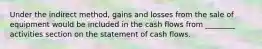 Under the indirect method, gains and losses from the sale of equipment would be included in the cash flows from ________ activities section on the statement of cash flows.