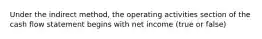 Under the indirect method, the operating activities section of the cash flow statement begins with net income (true or false)