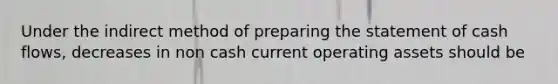 Under the indirect method of preparing the statement of cash flows, decreases in non cash current operating assets should be