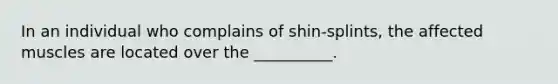 In an individual who complains of shin-splints, the affected muscles are located over the __________.