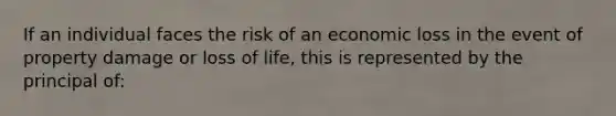 If an individual faces the risk of an economic loss in the event of property damage or loss of life, this is represented by the principal of: