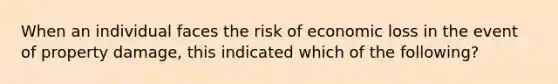 When an individual faces the risk of economic loss in the event of property damage, this indicated which of the following?